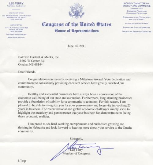 Letter From Lee Terry